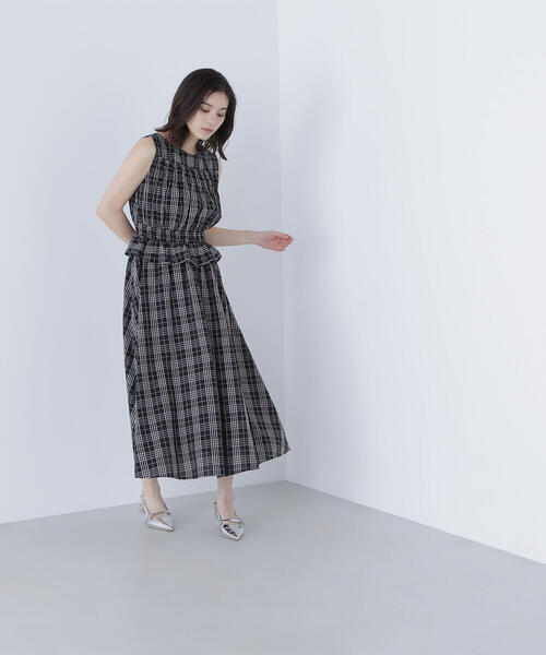 DRAWER◇ツイルVネックノースリーブワンピース/38/リネン/BLK/無地