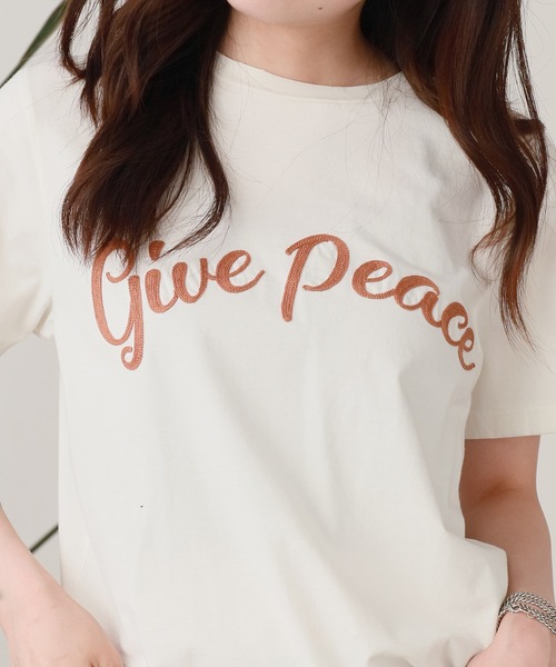 tシャツ REMI RELIEF/レミレリーフ SP加工T(刺繍:give peace) Tシャツ レディース