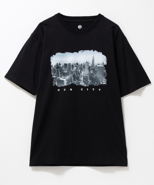 黒のグラフィックプリント半袖Tシャツ セール】グラフィックプリントT / 半袖 クルーネック フォトプリント