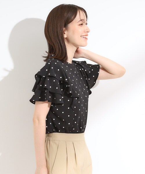 【未使用タグ付き】自由区　長袖ブラウス　フリル　グレージュ　スパンコール GOLDJAPAN 大きいサイズ レディース トップス ブラウス シャツ