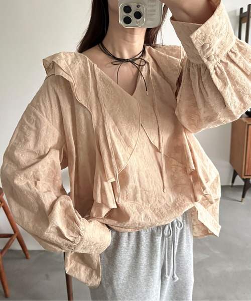 ６部袖刺繍ラッフルブラウス PILIT ブラウス シャツ 刺繍ラッフルブラウス レディース : ZOZOTOWN