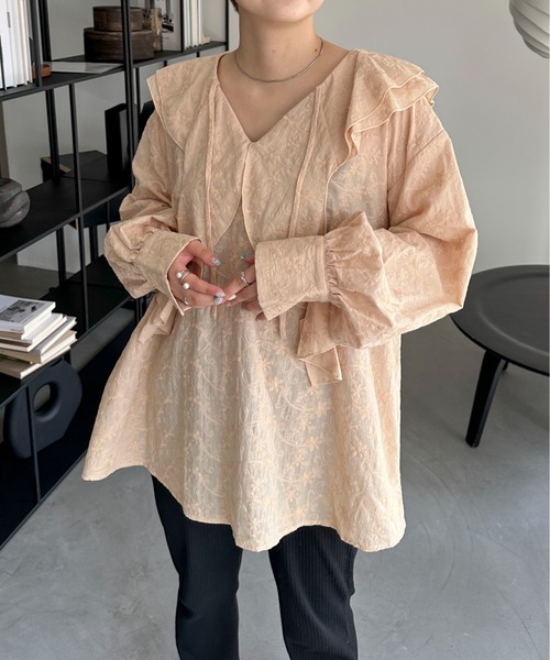 PILIT ブラウス シャツ 刺繍ラッフルブラウス レディース : ZOZOTOWN