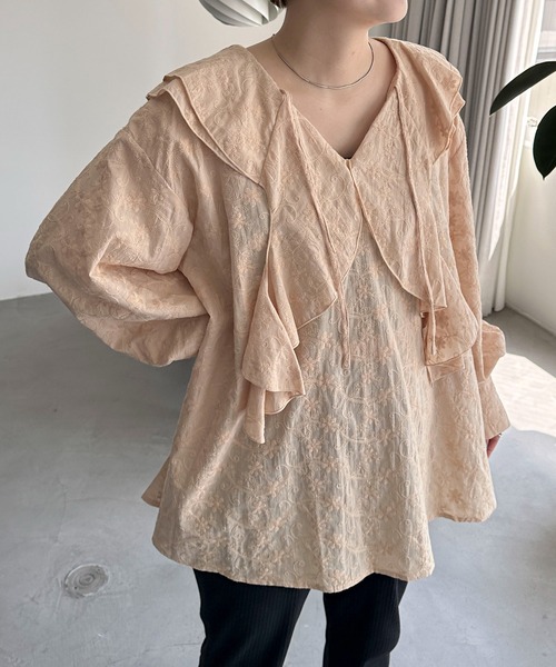 PILIT ブラウス シャツ 刺繍ラッフルブラウス レディース : ZOZOTOWN