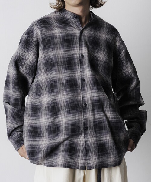 ✨美品！オンブレ！✨ROARK REVIVAL ネルシャツ M グレー セール】WEGO/【25年秋冬新作】オンブレチェックフードネルシャツ