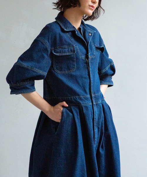 AVIE」 シャツワンピース 38 インディゴブルー レディース