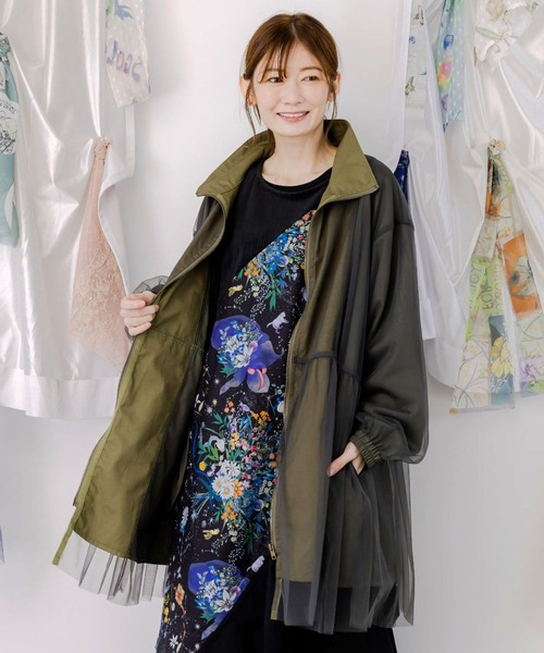 ScoLar（スカラー） ブルゾン アウター 花蝶刺繍チュール重ねロング