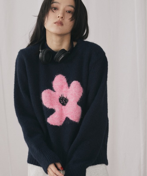 MERLOT（メルロー） ニット セーター フラワーモチーフニット
