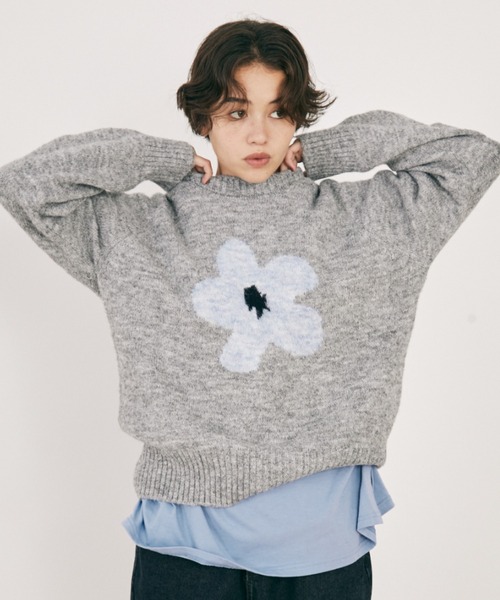 MERLOT（メルロー） ニット セーター フラワーモチーフニット