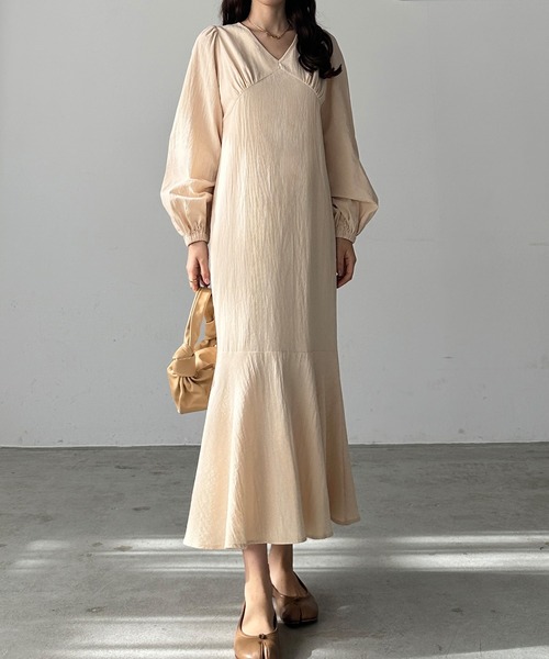 「Louere」 長袖ワンピース SMALL ナチュラル レディース_画像6