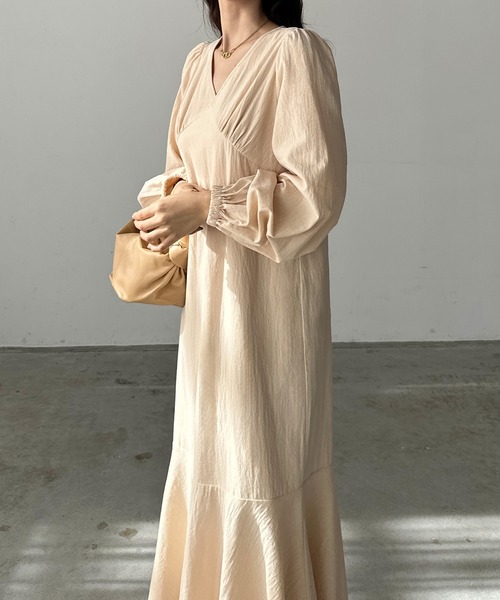 「Louere」 長袖ワンピース SMALL ナチュラル レディース_画像7