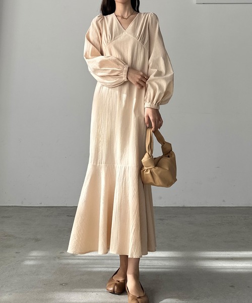 「Louere」 長袖ワンピース SMALL ナチュラル レディース_画像8