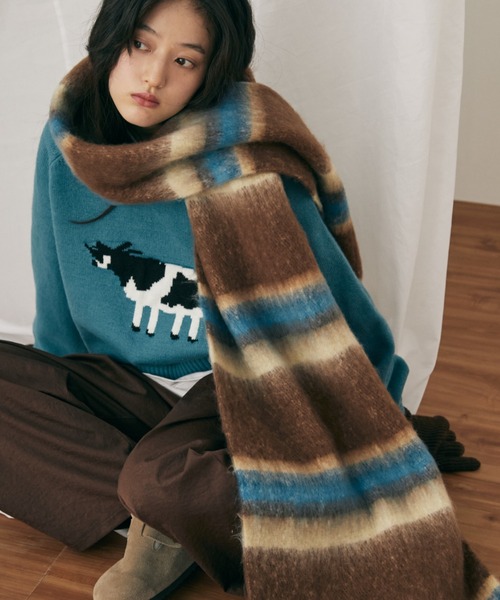 MERLOT（メルロー） マフラー ストール ボリュームボーダーマフラー