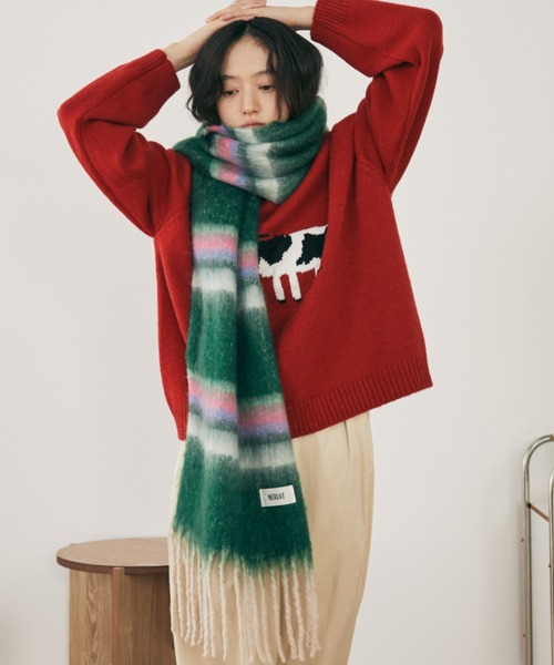 MERLOT（メルロー） マフラー ストール ボリュームボーダーマフラー