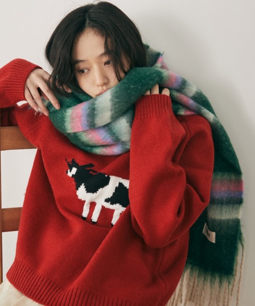 MERLOT（メルロー） マフラー ストール ボリュームボーダーマフラー