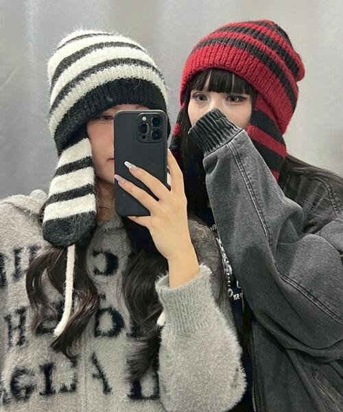 WEGO（ウィゴー） ニット帽 ニットキャップ WEGO/ドッグイヤーボーダー