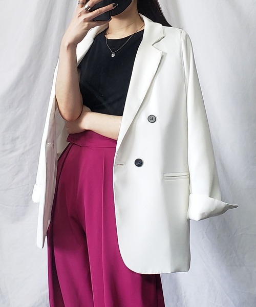 「me+em select」 テーラードジャケット LARGE グレー レディース_画像2