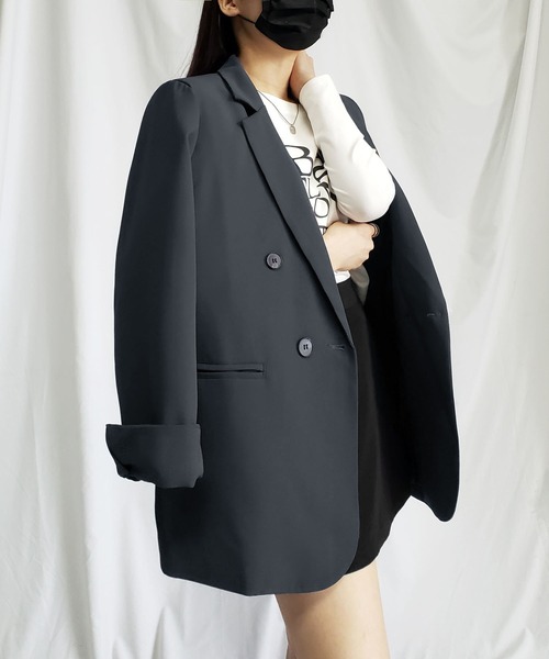 「me+em select」 テーラードジャケット LARGE グレー レディース_画像6