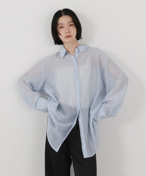 新品♡マイストラーダ♡2wayブラウス モカ select MOCA（セレクトモカ） ブラウス シャツ シアーストライプシャツ
