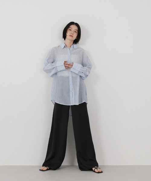 新品♡マイストラーダ♡2wayブラウス モカ select MOCA（セレクトモカ） ブラウス シャツ シアーストライプシャツ
