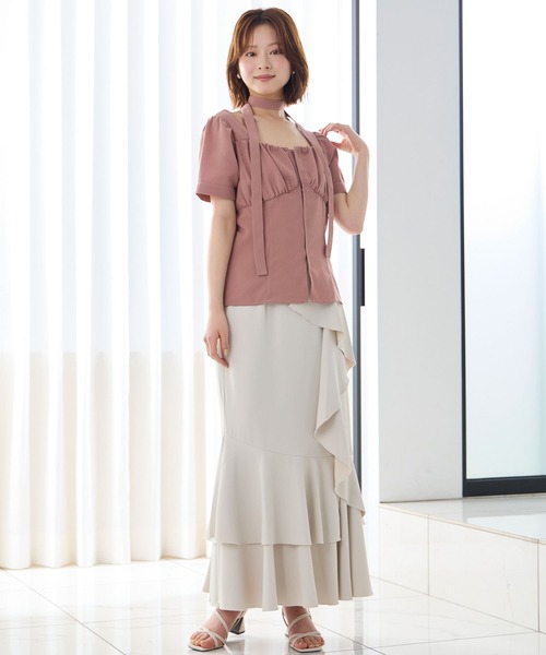 Elishe ロング スカート アシメラッフルロングスカート : ZOZOTOWN