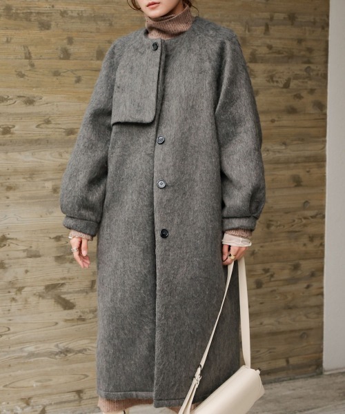 「Bab」 ノーカラーコート M チャコールグレー レディース_画像2