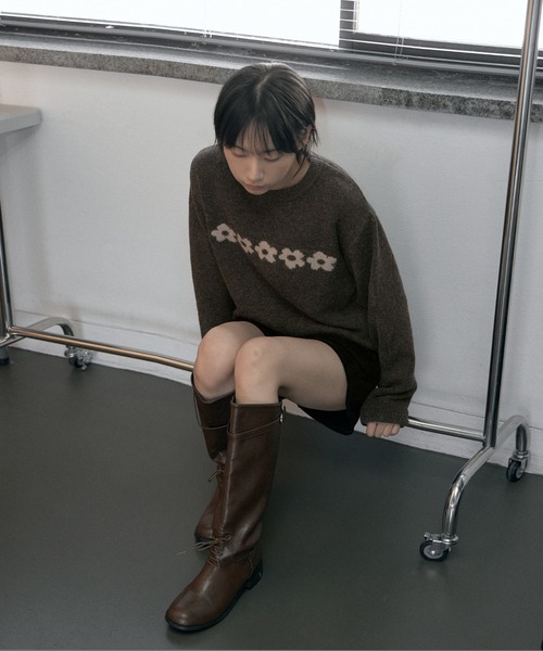 「UNE MANSION」 長袖ニット FREE ネイビー レディース_画像8
