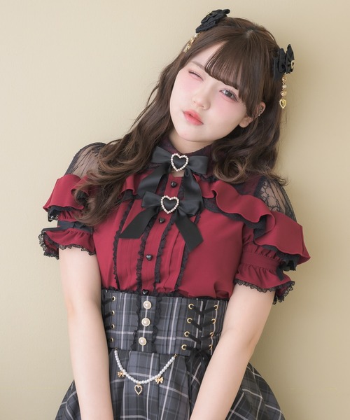 ROJITA（ロジータ） ブラウス シャツ 半袖 レース切替ボリュームフリル 