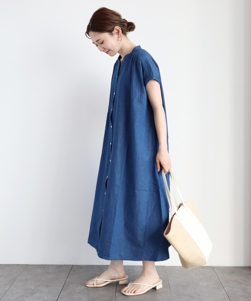「AMERICAN HOLIC」 ノースリーブワンピース LARGE インディゴブルー レディース_画像3