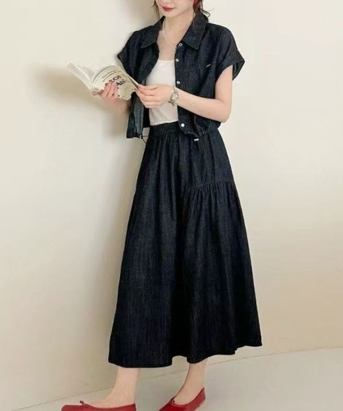 FAVORITO セットアップ デニムシャツスカートセットアップ レディース