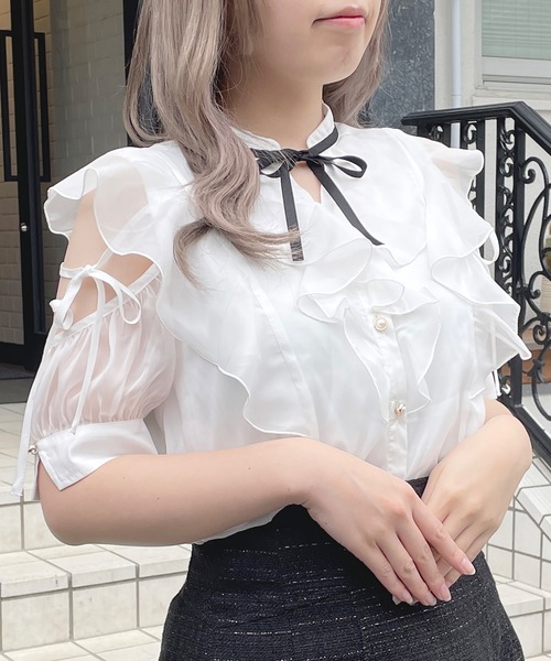 「abc une face」 半袖ブラウス FREE グレー レディース_画像3