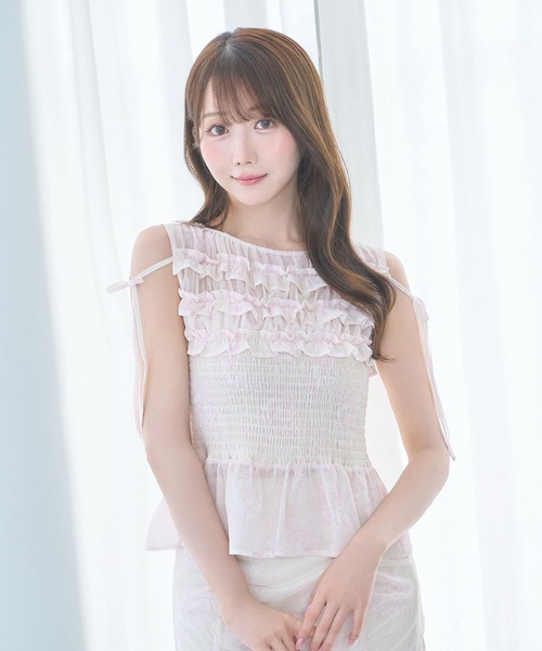 東京先行販売 ロゼミューズ flower shirring setup Rose Muse（ロゼミューズ） セットアップ Flower shirring set up