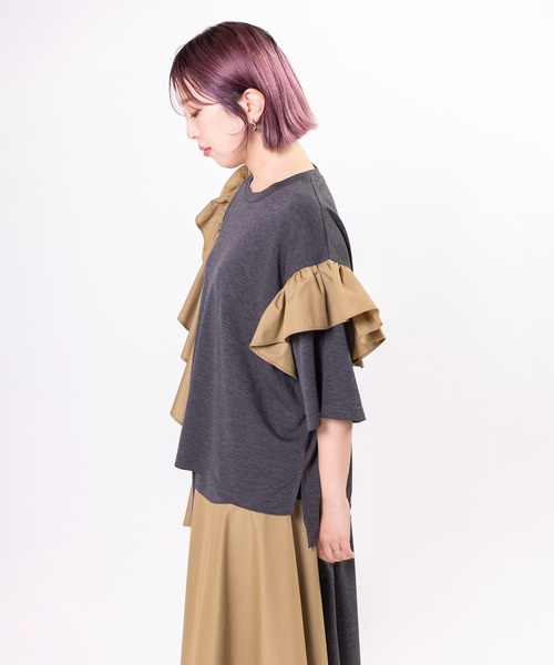 OSMOSIS（オズモーシス） tシャツ 半袖 アシンメトリーフリル半袖プル