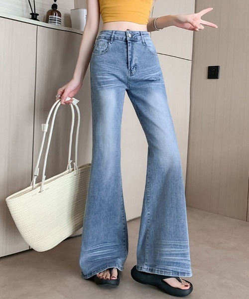 ジーンズ デニム デニムパンツ ヴィンテージライクハイウエストフレアデニムパンツ レディース | LEMOA | 07