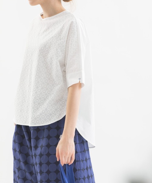 ブラウス シャツ Cloche misc 5分袖ノーカラーブラウス レディース nop de nod ブラウス シャツ Cloche misc 5分袖ノーカラー