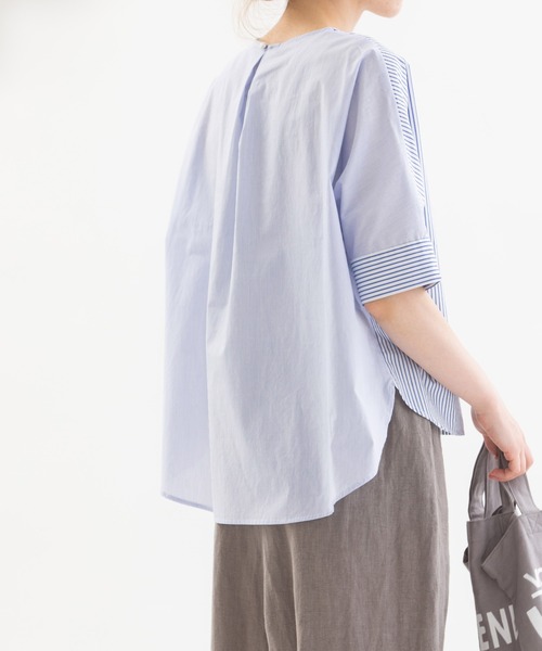 ブラウス シャツ Cloche misc 5分袖ノーカラーブラウス レディース nop de nod ブラウス シャツ Cloche misc 5分袖ノーカラー
