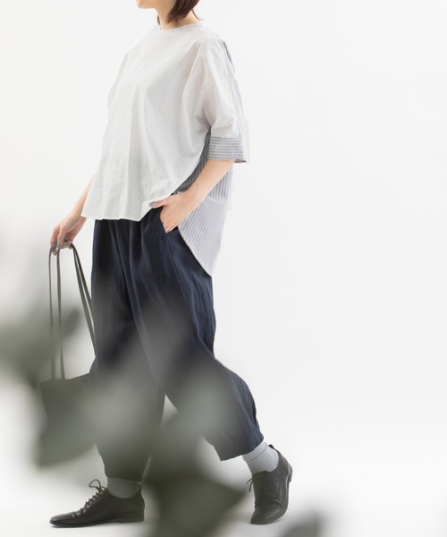 ブラウス シャツ Cloche misc 5分袖ノーカラーブラウス レディース nop de nod ブラウス シャツ Cloche misc 5分袖ノーカラー