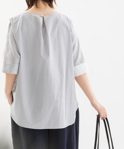 ブラウス シャツ Cloche misc 5分袖ノーカラーブラウス レディース nop de nod ブラウス シャツ Cloche misc 5分袖ノーカラー