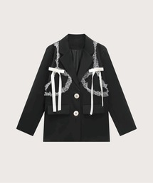 さ*り様 美品　LA POMME petit ドットレースリボンジャケット LA POMME petit（ラポミ・プチ） ジャケット テーラードジャケット Dot