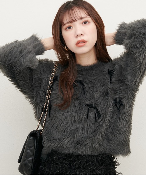 ニット セーター ベロアリボンフェザーニット レディース ベロアリボンフェザーニット（ニット/セーター）｜Girly Doll