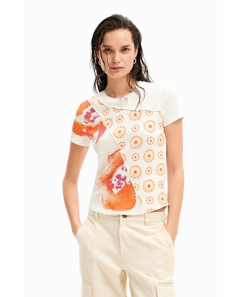tシャツ 花柄パッチワーク Tシャツ レディース
