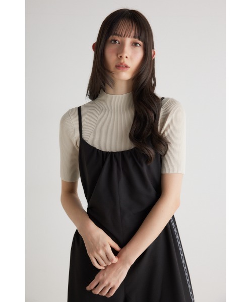 rienda サロペット オーバーオール ロゴテープギャザーキャミ