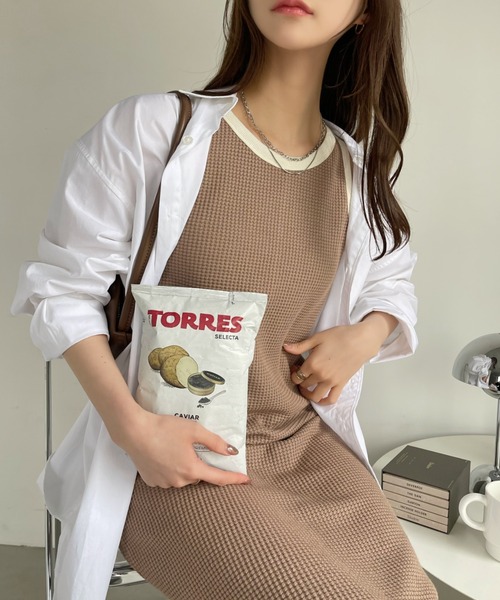 Ada. ワンピース バイカラーデザイン アメスリ ワッフル ワンピース