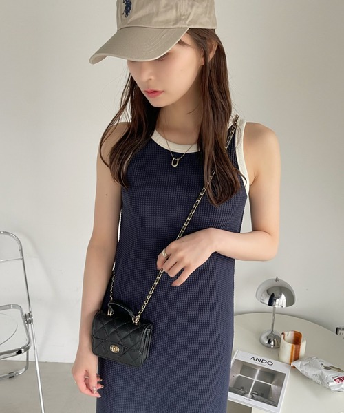 Ada. ワンピース バイカラーデザイン アメスリ ワッフル ワンピース