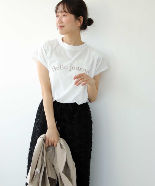 tシャツ 強撚天竺ノースリロゴカットソー レディース