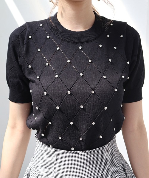Diable baiser（ディアブルベーゼ） ニット セーター ダイヤ柄ビジュー
