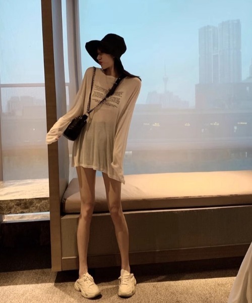 tシャツ シアーロゴプリントロンT「手洗い可能」 レディース