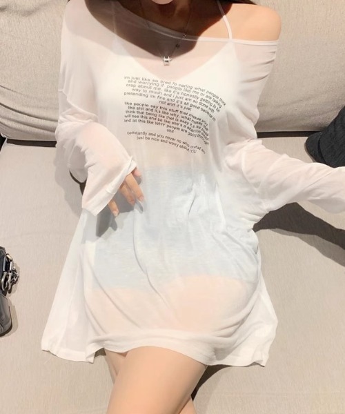 tシャツ シアーロゴプリントロンT「手洗い可能」 レディース