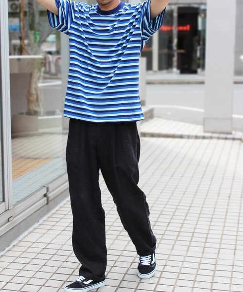 XLARGE 胸元ワンポイントロゴ ストライプ 半袖Tシャツ 定番◎ XLARGE 【並行輸入】エクストララージ X-LARGE 半袖Tシャツ