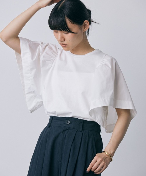 tシャツ Ｗシルケット異素材ドッキングプルオーバー レディース 異素材ドッキング ラグラン ジップスリット スウェットプル