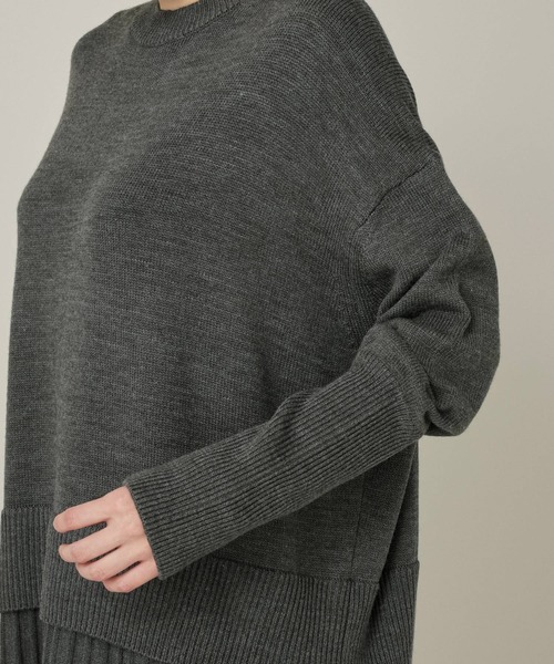 2917y美品　カレンソロジー プリーツドッキングニットワンピース　グレー Curensology ドッキング ワンピースドッキングニットワンピース 2917y